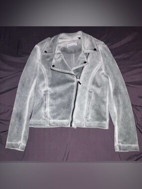 Gray Burned Leather Moto Jacket